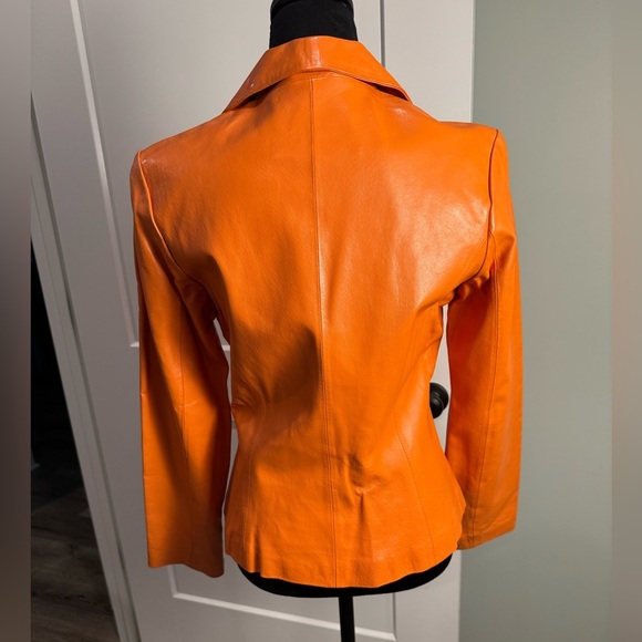Colebrook orange leather jacket single button Y2K blazer - Picture 3 of 10